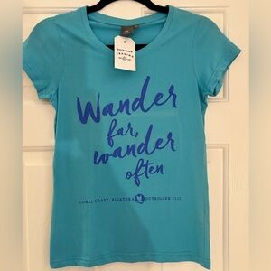 NWT Fiji Coral Coast Turquoise Blue 100% Cotton T-shirt - Women’s Size 10